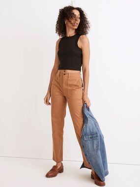 Madewell The Perfect Vintage Straight Workwear Pant Size T28 Herringbone Tan